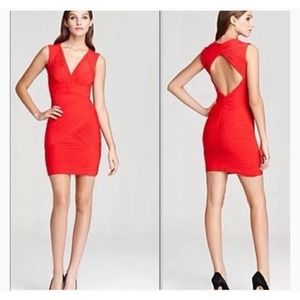 BCBG MaxAzria Dress Womens Small Red Edesa Shirred Cocktail Mini Bodycon
